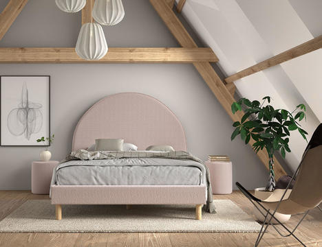 Čalúnená posteľ s čalúnenými stolíkmi Sun - Puff pink