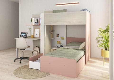 Poschodová posteľ do L Palatino - cascina, pink