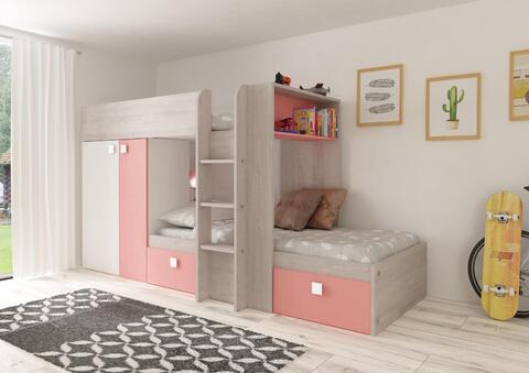 Poschodová posteľ so skriňou BO1 flamingo pink