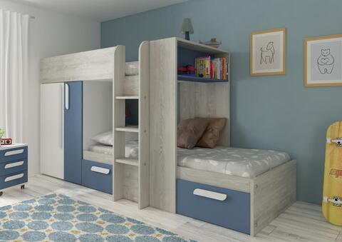 Poschodová posteľ pre chlapcov s modrými prvkami