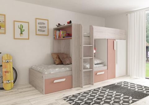 Poschodová posteľ s priestorom 90x200 Bo1 - Antique pink, cascina