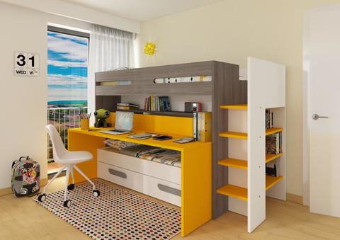 Poschodová posteľ s písacím stolom BO10 yellow - limitovaná edícia