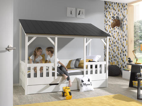 Detská posteľ v tvare domčeka pre dve deti House - dark