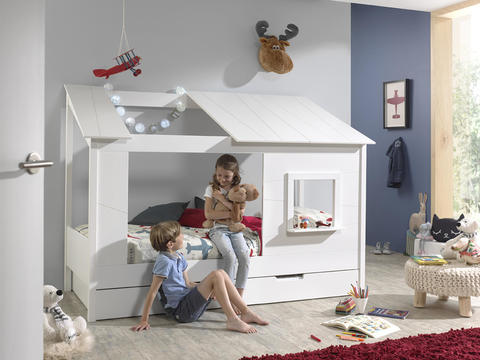 Detská posteľ v tvare domčeka s okienkom, prístelkou House - white