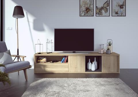 Priestranný, dizajnový televízny stolík Frame oak