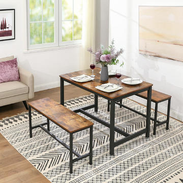 Jedálenský stôl, dve lavice, zostava Rustic brown