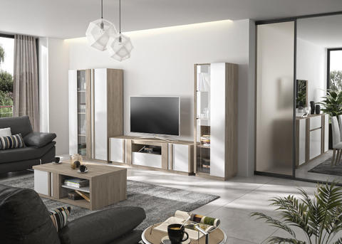 Nábytok do obývacej izby v škandinávskom dizajne Aston oak, white
