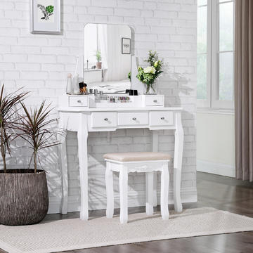 Biely toaletný stolík s taburetom v provensálskom dizajne RDT