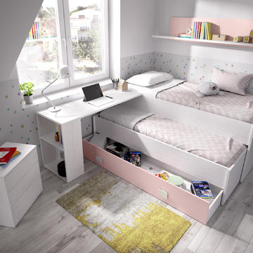 Detská posteľ s prístelkou a policou na stenu Ocean rosa