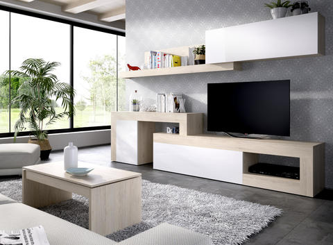 Dizajnová obývacia stena Lebo, oak, glossy white