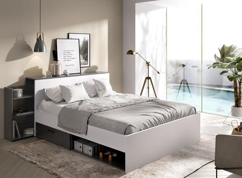 Dizajnová posteľ v kontrastnom spojení odtieňov Ely graphite, white