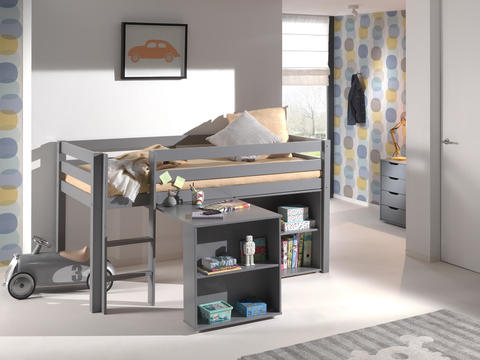 Detská posteľ z masívu s písacím stolom a regálom Pino grey