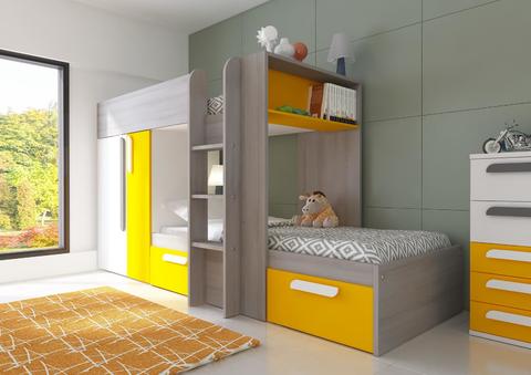 Poschodová posteľ s šatníkovou skriňou BO1 - oak molina, yellow