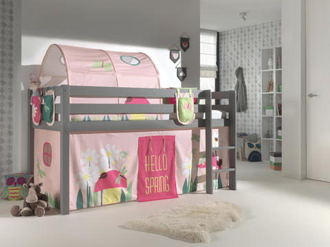Detská posteľ z masívu s dekoráciami pre dievča - Pino grey