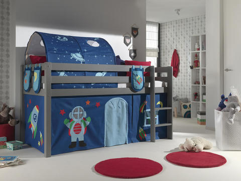 Detská posteľ z masívu s dekoráciami pre chlapca - Pino grey