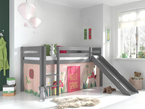 Detská posteľ z masívu s kĺzačkou Spring - Pino grey