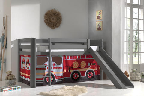 Detská posteľ z masívu s kĺzačkou Fire truck - Pino grey