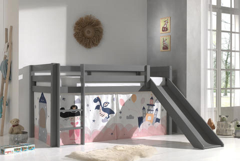 Detská posteľ z masívu s kĺzačkou Princess - Pino grey