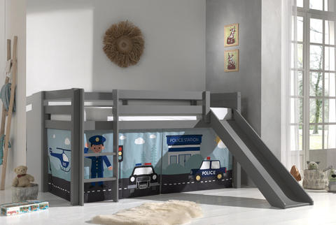 Detská posteľ z masívu s kĺzačkou Police - Pino grey