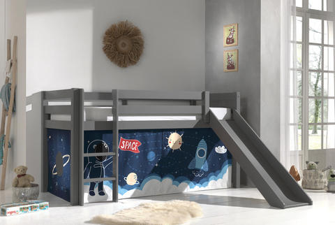 Detská posteľ z masívu s kĺzačkou Space - Pino grey I