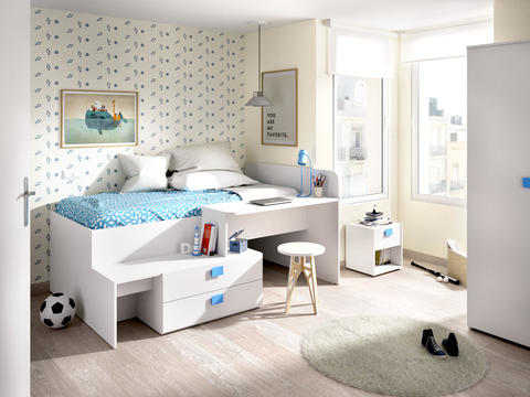 Kompaktná detská posteľ Chic, white-blue