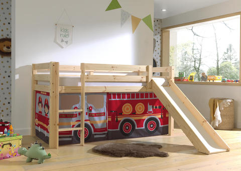 Detská posteľ z masívu s kĺzačkou Fire truck - Pino natural