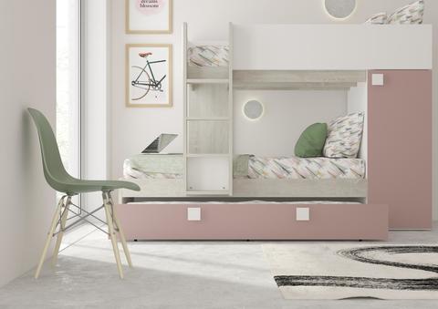 Poschodová posteľ pre tri deti Bo7 - antique pink