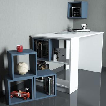 Písací stôl s regálom a úložnými boxmi - Space blue