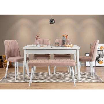 Jedálenská zostava, rozkladací stôl, štyri stoličky, lavica Santiago pink