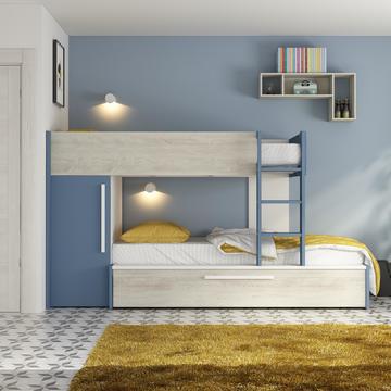Poschodová posteľ pre troch so šatníkovou skriňou Multi smoky blue