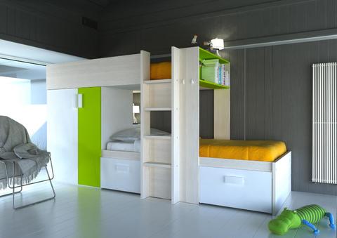 Poschodová posteľ BO3 - zelená, bielená borovica