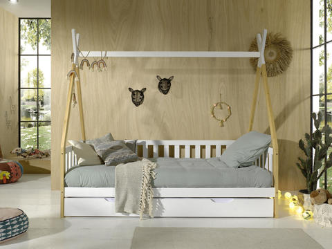 Detská posteľ s šuplíkom bielym z masívu Vigi fence