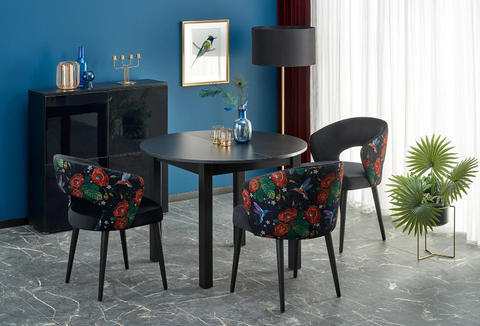 Jedálenská zostava rozkladací stôl a tri stoličky black, flowers