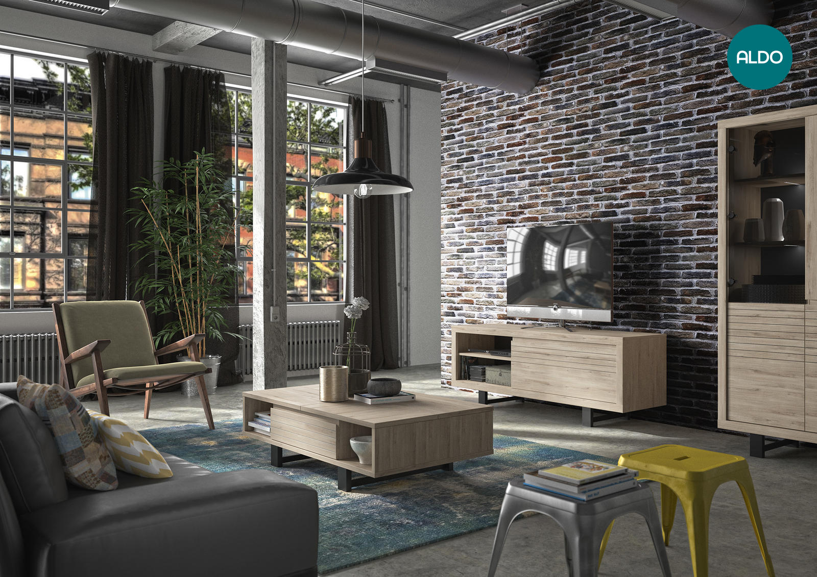 Moderný nábytok do obývacej izby v dubovom dekore - Clay