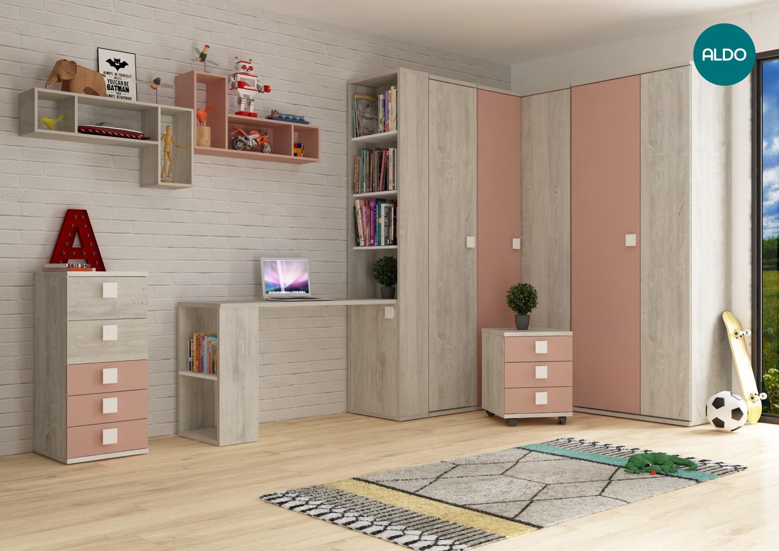 Nábytok do detskej izby, úložné priestory - antique pink, cascina