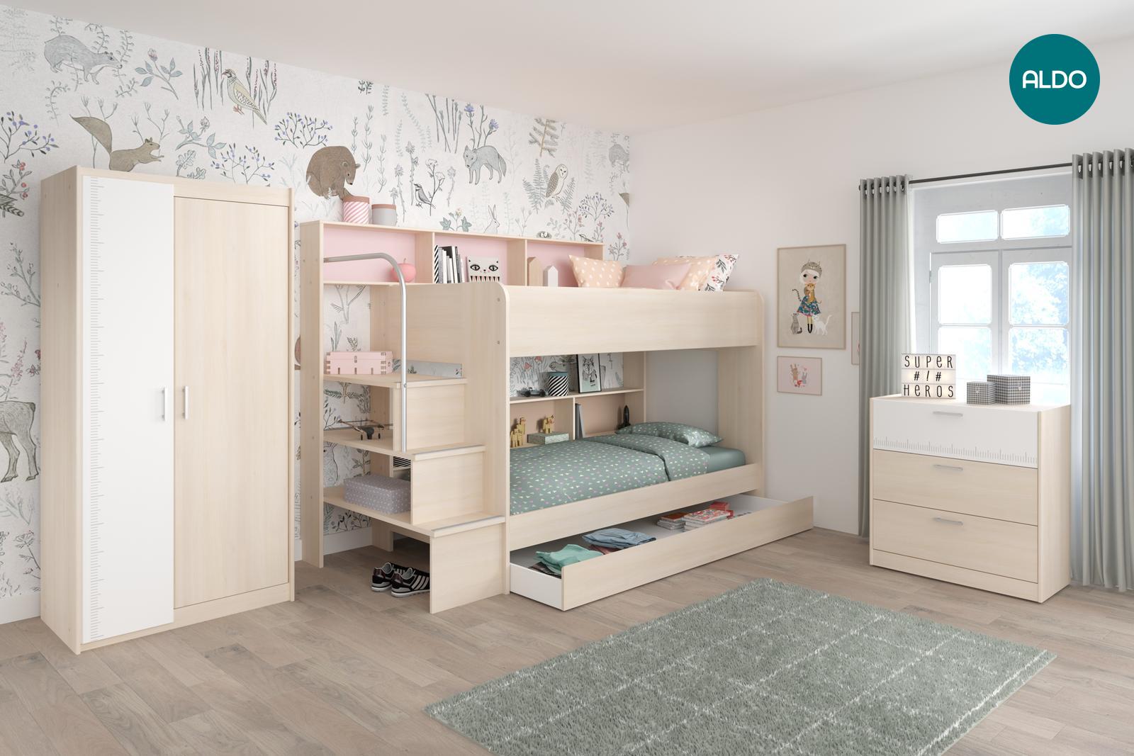 Detská izba s poschodovou posteľou a písacími stolmi Bibop