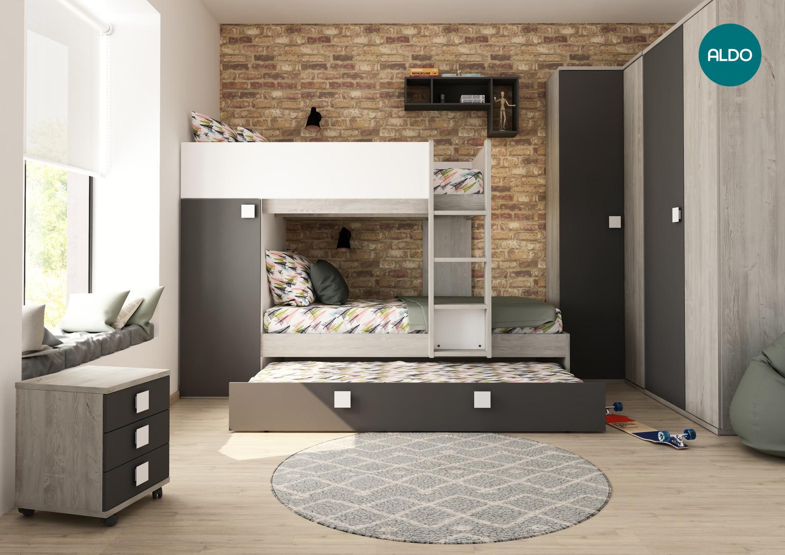 Detská izba pre tri deti - kolekcia Bo7 graphit, white, oak