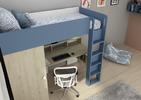 Vyvýšená posteľ s písacím stolom Flow - modrá