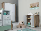Biela izba pre bábätko so zelenými detaily a s dekorom dreva - kolekcia Loop