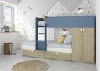 Poschodová posteľ Flip - svetlý dub, smoky blue