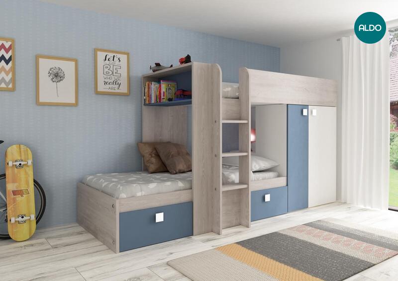 Poschodová posteľ pre dve deti BO1 - modrá