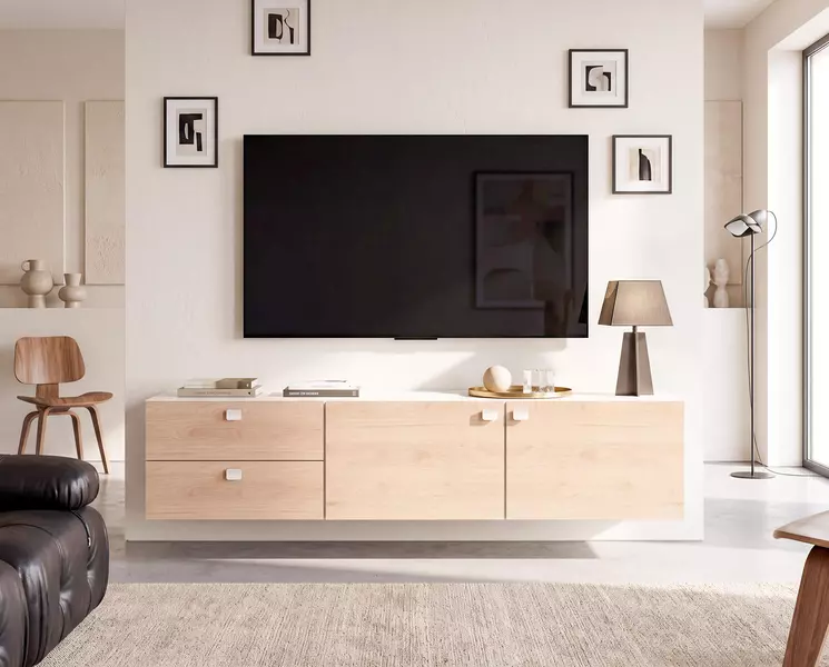 Televízny stolík na stenu XL Sophia dub, biela