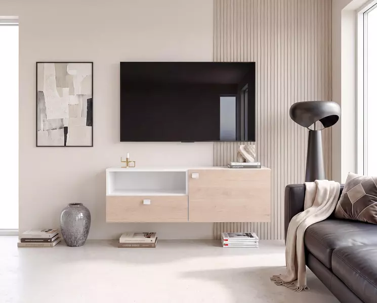Televízny stolík na stenu XL Sophia dub, biela