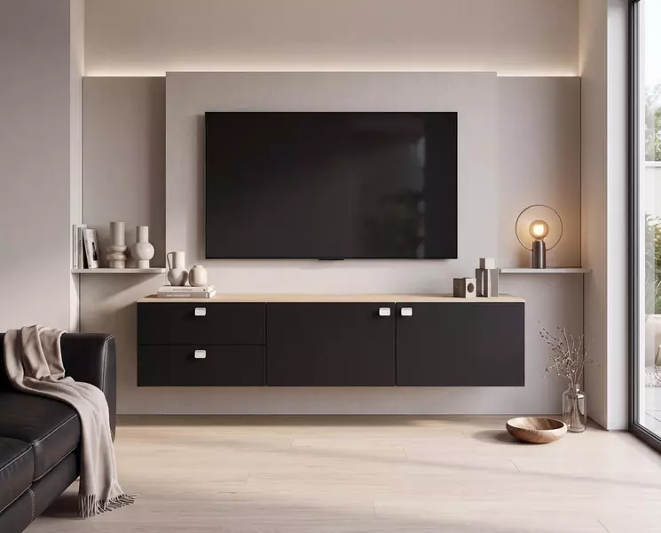 Televízny stolík na stenu čierna, dub Sophia large