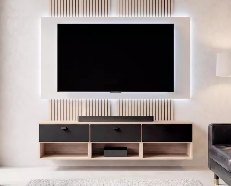 Televízny stolík na stenu dub, čierna Sophia 3D