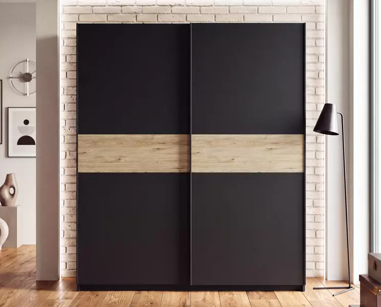 Šatníková skriňa s posuvnými dverami 150 cm antracit / dub Barcelo II