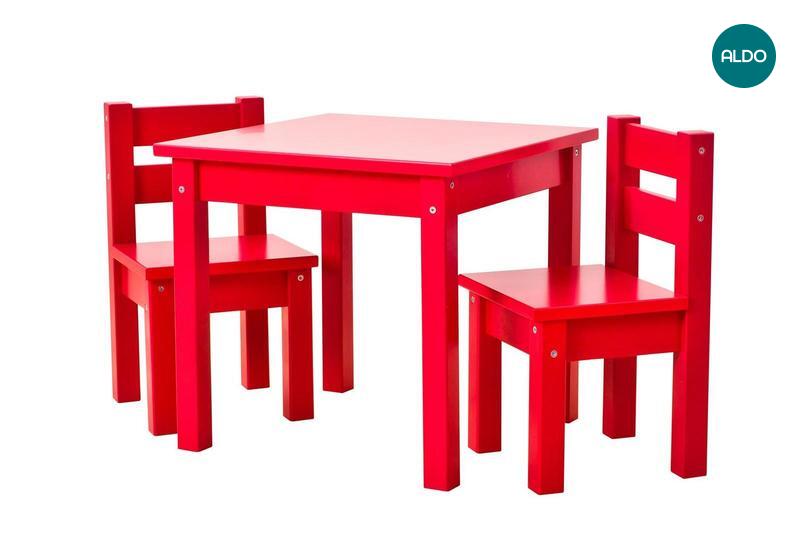 Červený detský stolík so stoličkami z masívu My color