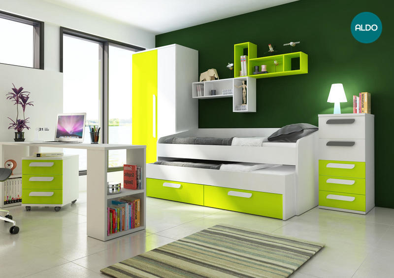 Detská posteľ s prístelkou B - zelená