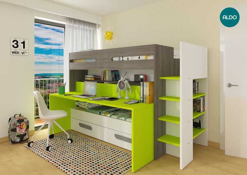 Poschodová posteľ s písacím stolom BO10 green - limitovaná edícia