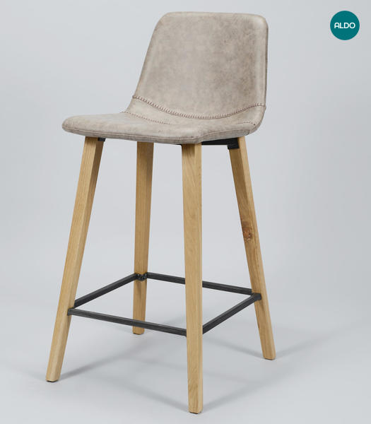 Barová stolička s cik-cak prešívaním a drevenými nohami tmavo hnedá